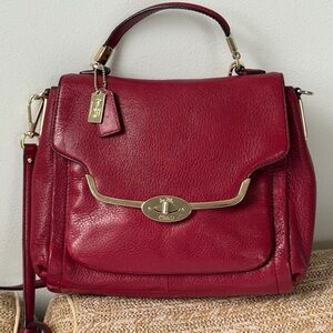Coach Red Pebbled Leather Satchel with Gold Hardware